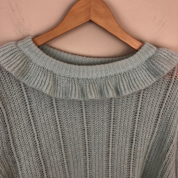ASOS Sweater Womens 10 Green Open Knit Pullover Ruffles Lightweight - Picture 3 of 10